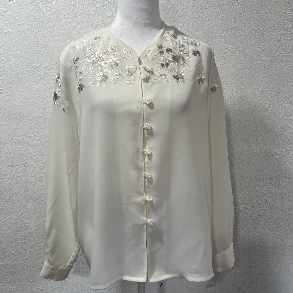 Vintage‎ Ship N Shore Embroidered Women's Blouse Size 14 Button Up